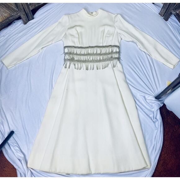 Lillie Rubin 1960s Beaded Ivory White Cream Dress Wedding Bridal Madmen Party - Picture 8 of 14